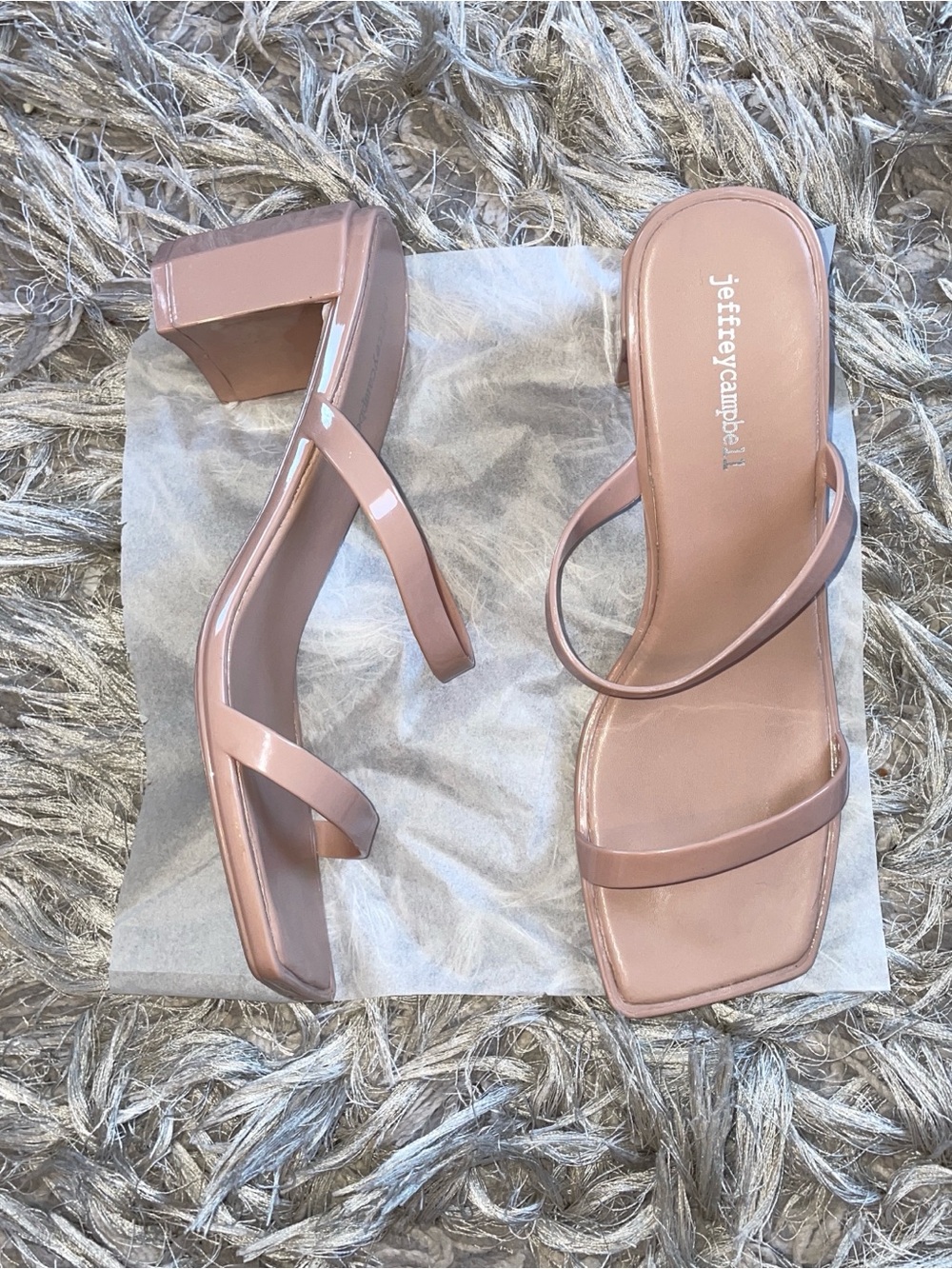 Jeffrey Campbell Blush Patent Strappy Block Heel Sandals